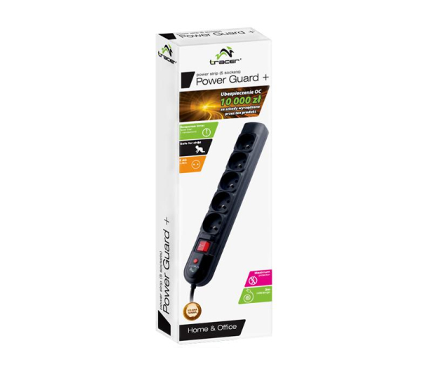 Tracer Listwa zasilająca TRACER 3m (5 gniazd) PowerGuard Black (TRA - 1412225 - zdjęcie 2